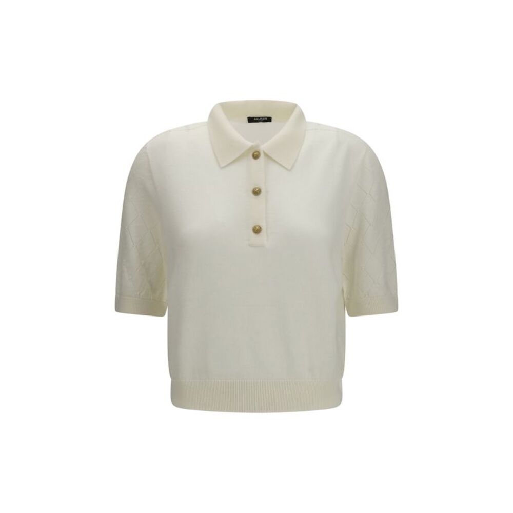 Balmain Women Wool Polo With Vintage Buttons